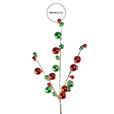 Yılbaşı Süs Parlak Top Dal Kırmızı Yeşil 70 cm