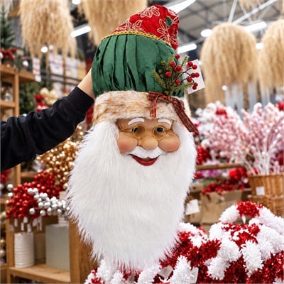 Yılbaşı Süs Şapka Noel Baba Kafa Kapı Süs Yeşil Kırmızı 90 cm