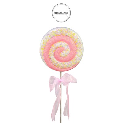 Yılbaşı Süs Simli Lolipop Süs Pembe 40 cm
