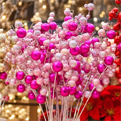 Yılbaşı Süs Top Dal Pembe Fuşya 55 cm