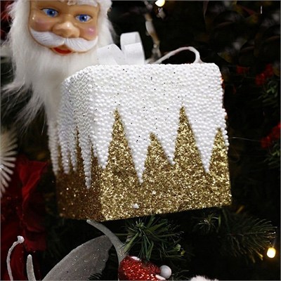 Yılbaşı Süs Zikzak Hediye Kutu Altın 12 cm