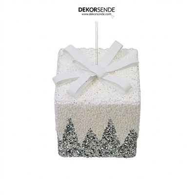 Yılbaşı Süs Zikzak Hediye Kutu Gümüş 12 cm