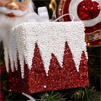 Yılbaşı Süs Zikzak Hediye Kutu Kırmızı 15 cm