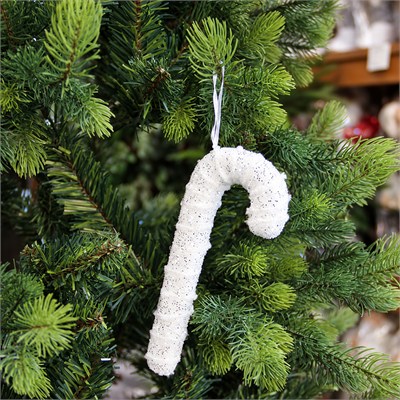 Yılbaşı Süsü Baston Şeker Gri Pullu Beyaz 17 cm
