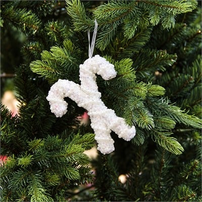 Yılbaşı Süsü Baston Şeker İkili İncili Simli Beyaz 15 cm