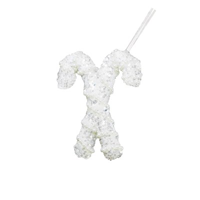 Yılbaşı Süsü Baston Şeker İkili İncili Simli Beyaz 15 cm