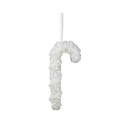 Yılbaşı Süsü Baston Şeker İncili Simli Beyaz 15 cm