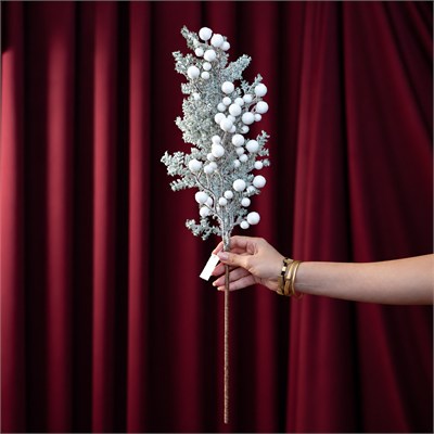 Yılbaşı Süsü Dal Berry Karlı Yeşil Beyaz 75 cm