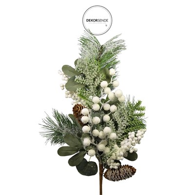 Yılbaşı Süsü Dal Berry Kozalaklı Yeşil Beyaz 35 cm