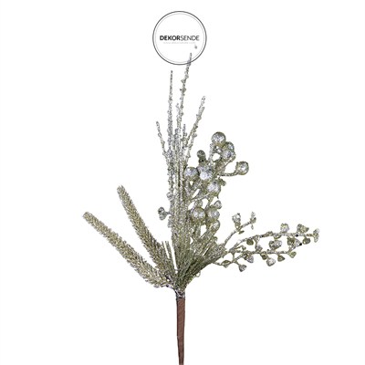 Yılbaşı Süsü Dal Berry Simli Şampanya 40 cm