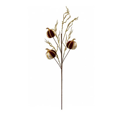 Yılbaşı Süsü Dal Kabak 3lü Top Altın Süslü Bordo 75 cm