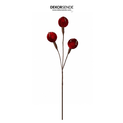 Yılbaşı Süsü Dal Kadife 3lü Top Bordo 70 cm