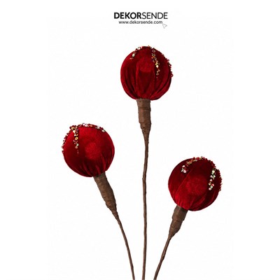 Yılbaşı Süsü Dal Kadife 3lü Top Bordo 70 cm