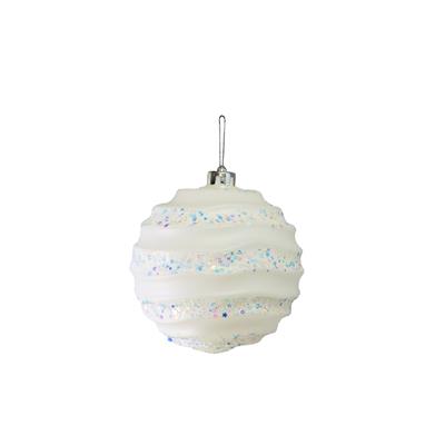 Yılbaşı Ağaç Topu Dalgalı Şerit Candy Beyaz 15 cm