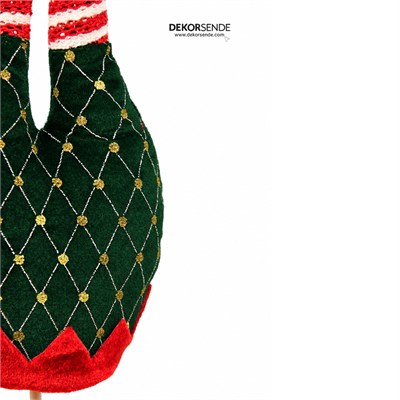 Yılbaşı Süsü Elf Ayağı Kadife ve Desenli Çubuklu Yeşil 54 cm