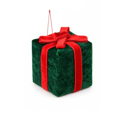 Yılbaşı Süsü Hediye Paketi Kadife Yeşil 12 cm