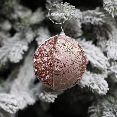 Yılbaşı Ağaç Topu Işıltılı Çizgili 2 Adet Pembe 10 cm