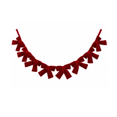Yılbaşı Süsü Garland Kadife Çoklu Fiyonk Kırmızı 120 cm