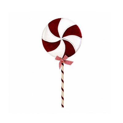 Yılbaşı Süsü Kadife Çubuklu Yuvarlak Lolipop Şeker Kırmızı Beyaz 60 cm