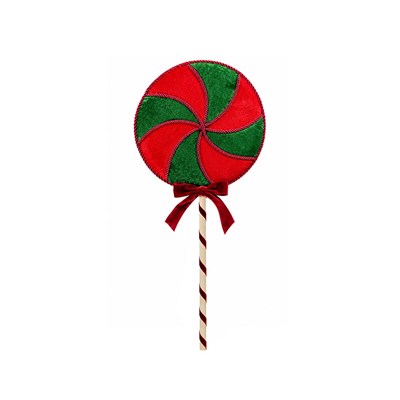 Yılbaşı Süsü Kadife Çubuklu Yuvarlak Lolipop Şeker Kırmızı Yeşil 60 cm