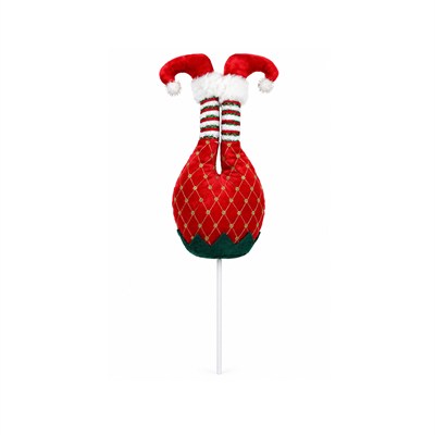 Yılbaşı Süsü Kadife ve Desenli Çubuklu Elf Ayağı Kırmızı 54 cm