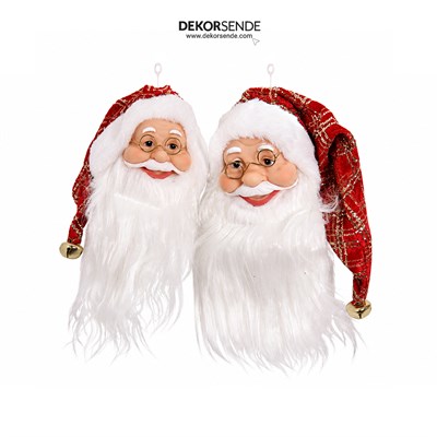 Yılbaşı Süsü Külah Şapkalı Noel Baba Kafası Kırmızı-Altın 35 cm