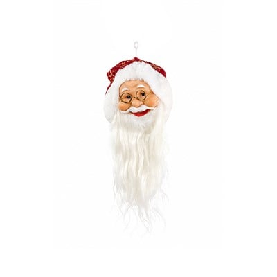 Yılbaşı Süsü Mini Ekoseli Kürk Detaylı Noel Baba Kafası Kırmızı-Altın 25 cm