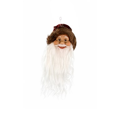 Yılbaşı Süsü Mini Ekoseli Kürk Detaylı Noel Baba Kafası Bordo 25 cm