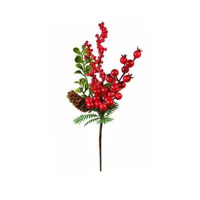 Yılbaşı Süsü Pike Dal Narlı Berry ve Kozalaklı Kırmızı 33 cm