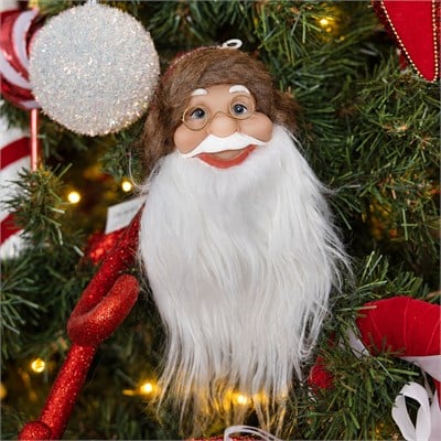 Yılbaşı Süsü Noel Baba Kafası Ekoseli Kürk Detaylı Kırmızı 35 cm