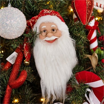 Yılbaşı Süsü Noel Baba Kafası Külah Şapkalı Kırmızı Altın 35 cm