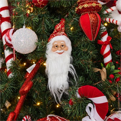 Yılbaşı Süsü Noel Baba Kafası Mini Ekoseli Kürk Detaylı Kırmızı Altın 25 cm
