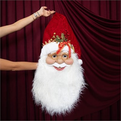 Yılbaşı Süsü Noel Baba Kafası Şapka Kapı Süs Kırmızı 90 cm