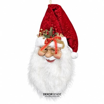 Yılbaşı Süsü Noel Baba Kafası Şapka Kapı Süs Kırmızı 90 cm