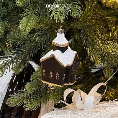 Yılbaşı Ağaç Süsü Parlak Mat Ev Modeli Siyah Beyaz 8x6 cm