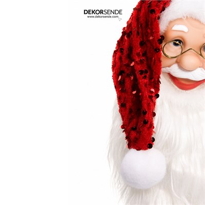 Yılbaşı Süsü Payetli Şapkalı Noel Baba Kafası Kırmızı 32 cm