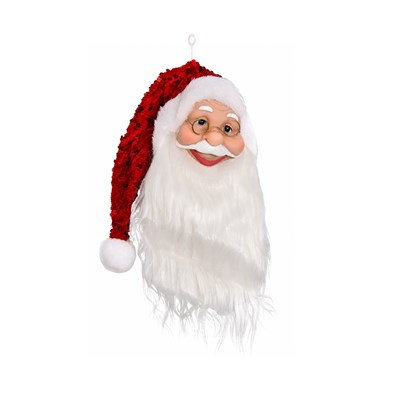 Yılbaşı Süsü Payetli Şapkalı Noel Baba Kafası Kırmızı 32 cm