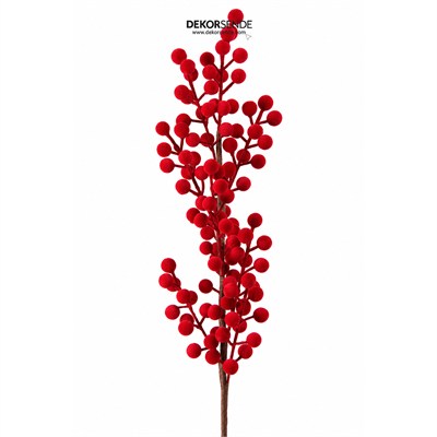Yılbaşı Süsü Pike Dal Berry Büyük Floklu Kırmızı 75 cm