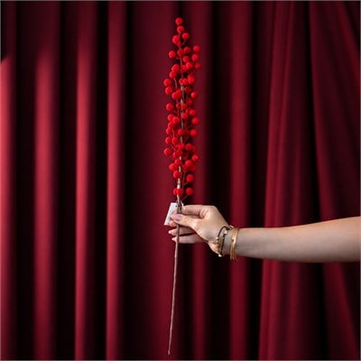 Yılbaşı Süsü Pike Dal Berry Büyük Floklu Kırmızı 75 cm