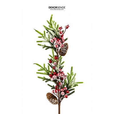 Yılbaşı Süsü Pike Dal Berry Tırtıklı Karlı Kırmızı Yeşil 65 cm