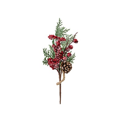 Yılbaşı Süsü Pike Dal Mini Berry Karlı Kırmızı 30 cm