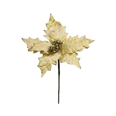 Yılbaşı Süsü Ponsetya Gold Kenarlı Simli Altın 30 cm
