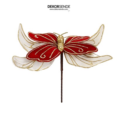 Yılbaşı Süsü Ponsetya Kelebek Simli Bordo 32 cm
