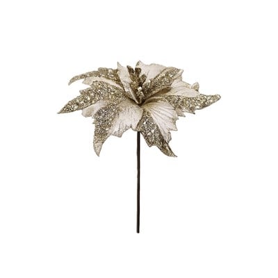 Yılbaşı Süsü Ponsetya Simli Şampanya 32 cm