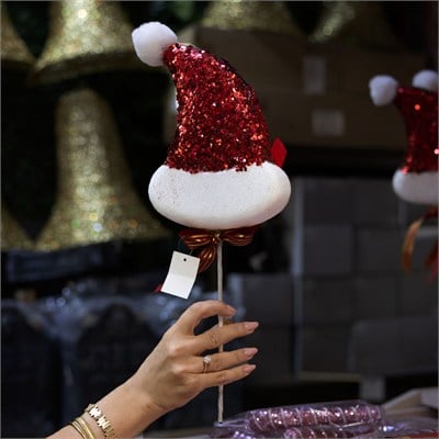 Yılbaşı Süsü Pike Şapka Kırmızı 40 cm