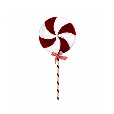 Yılbaşı Süsü Şeker Lolipop Çubuklu Yuvarlak Kadife Kırmızı Beyaz 60 cm