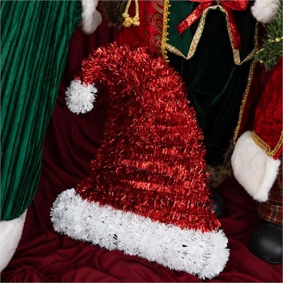 Yılbaşı Süsü Sim Şerit Noel Şapkası Parlak Kırmızı Beyaz 45 cm