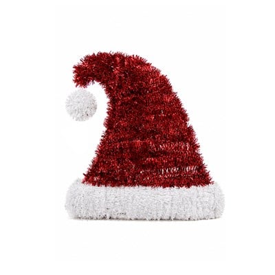 Yılbaşı Süsü Simli Şerit Parlak Noel Şapkası Kırmızı Beyaz 45 cm