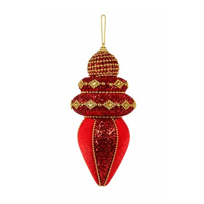 Yılbaşı Süsü Topaç Model Gold Taşlı Boğumlu Kırmızı 25 cm