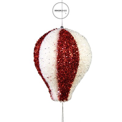 Yılbaşı Süsü Zeplin Simli Balon Kırmızı Beyaz 30 cm